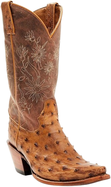Women's Lasy Floral Embroidered Western Boot Broad Square Toe Brown